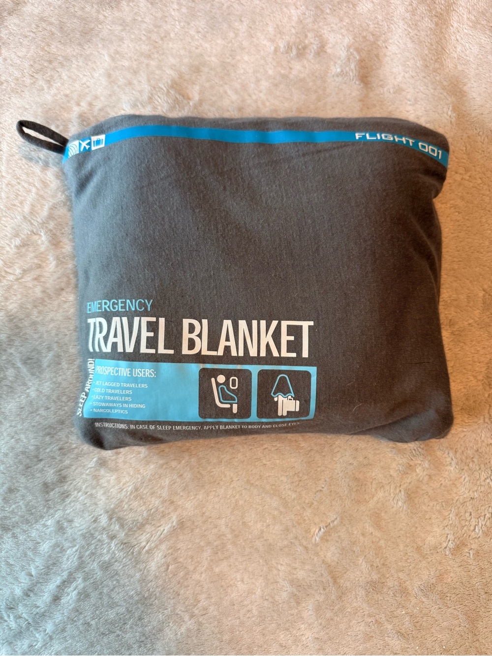 Emergency Travel Blanket - Gray with Blue Accents